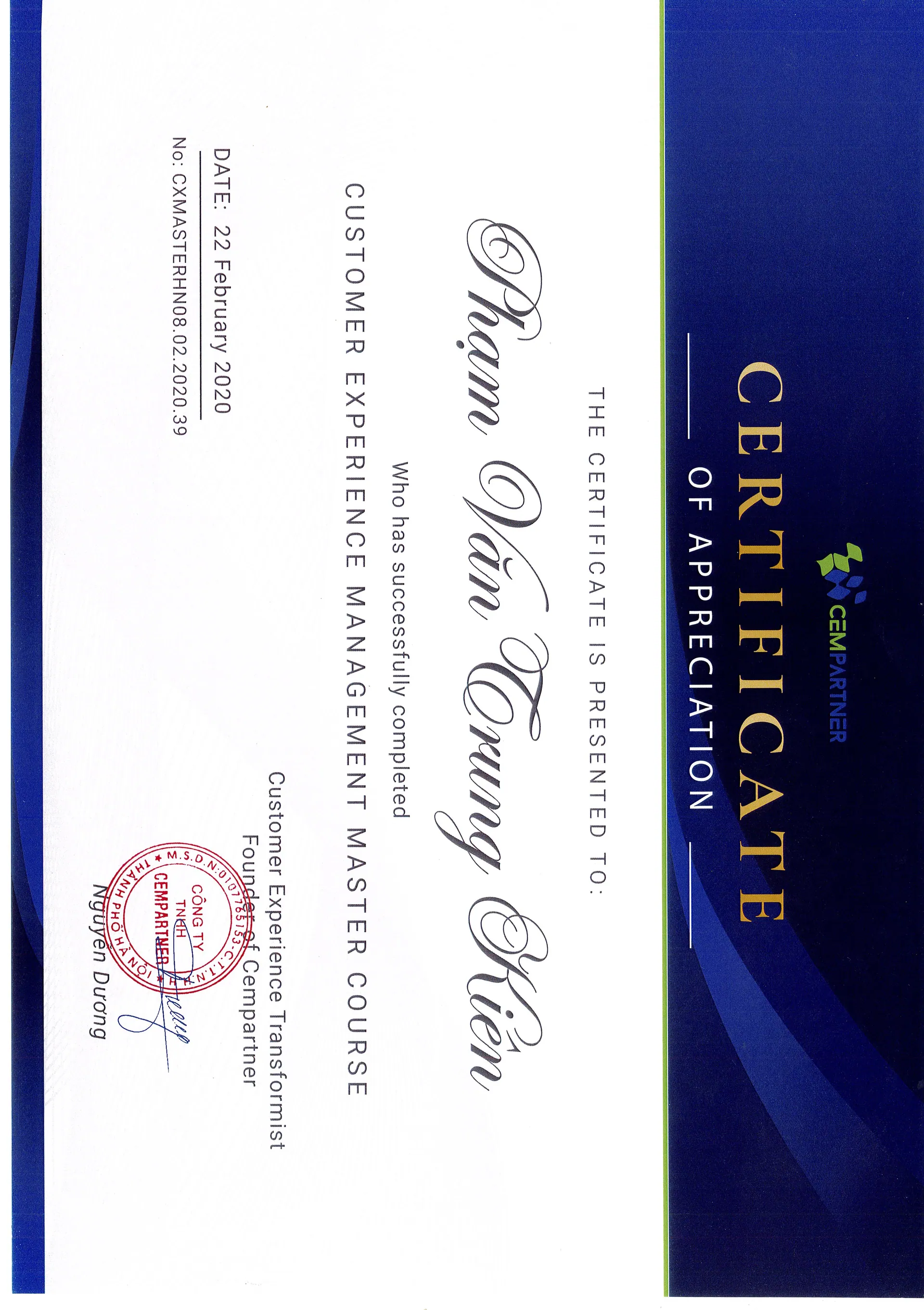 Chứng nhận Customer Experience Management Master Course